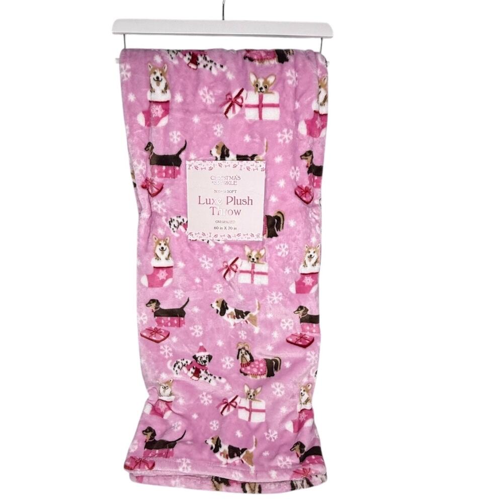 Christmas Throw Blanket Puppy Dog Dachshund Corgi Shih Tzu Chihuahua 60x70 Pink